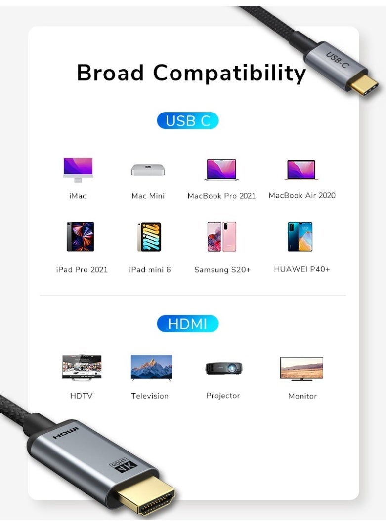 كابل تايم كابل USB من النوع C إلى HDMI بدقة 4K ومعدل تحديث 60 هرتز متوافق مع جهاز ماك بوك إير - Image 2